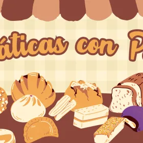 Image of sweet breads with the text above reading "Pláticas con Pan"
