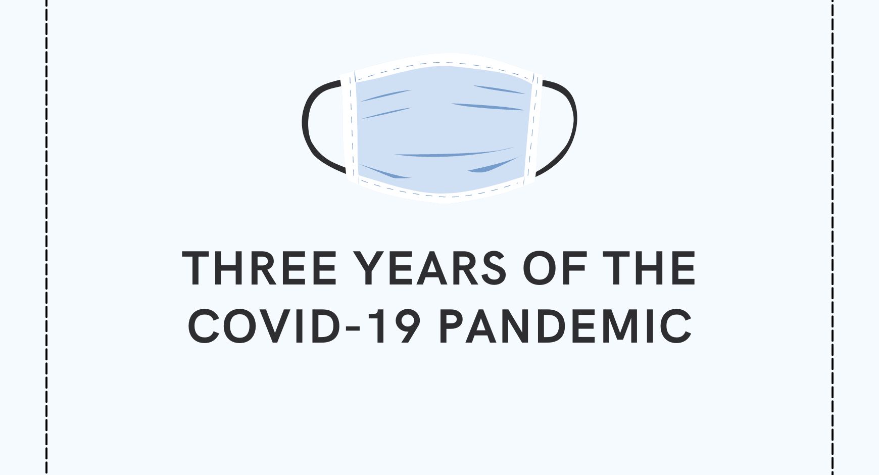 A medical mask above words that read "Three Years of the COVID-19 Pandemic"