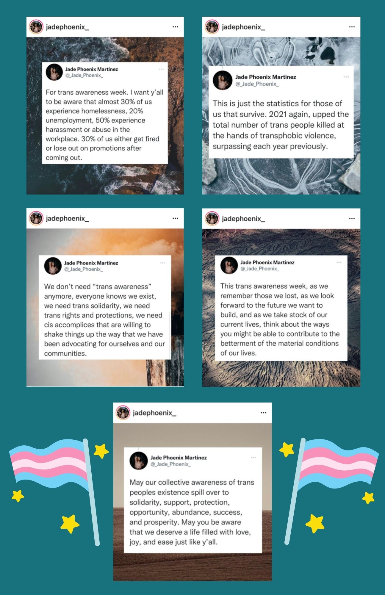 A series of tweets advocating for trans rights and equality.