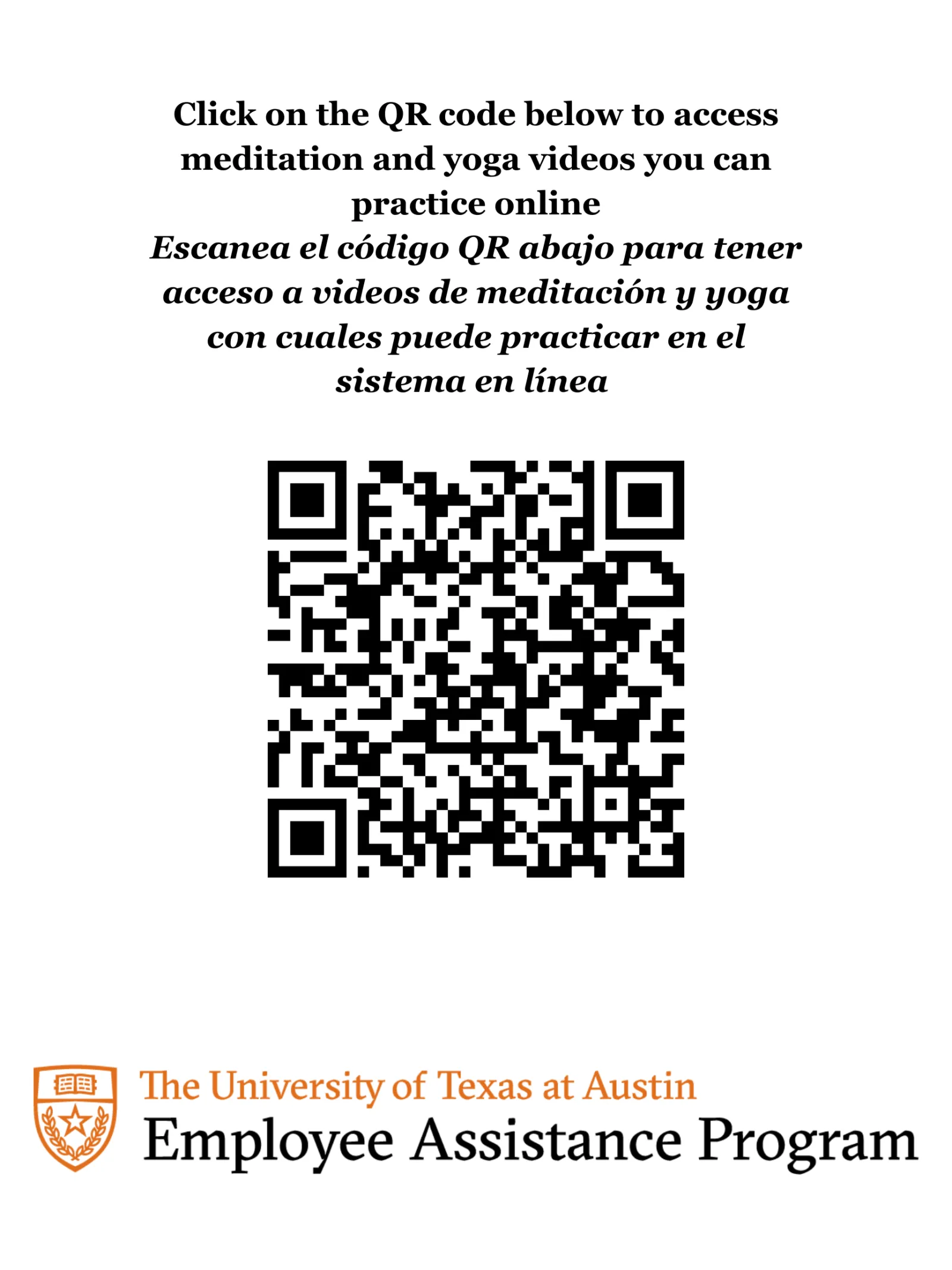 Scan and click on the QR code below to access meditation and yoga videos you can practice online