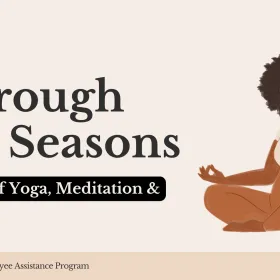 Image of someone sitting cross-legged witht the words Through the Seasons: A Year of Yoga, Meditation and Sound