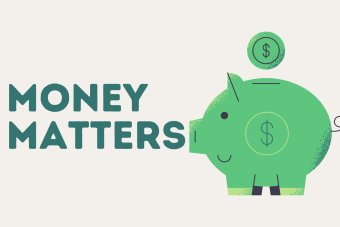 Green pig with coin next to green text that says "money matters"